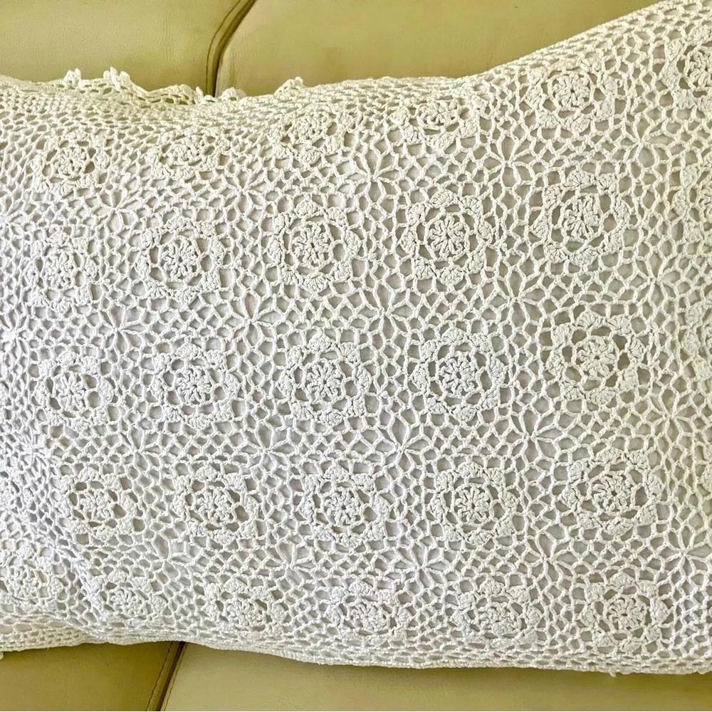 White Crochet Throw Pillows 21/26 inches